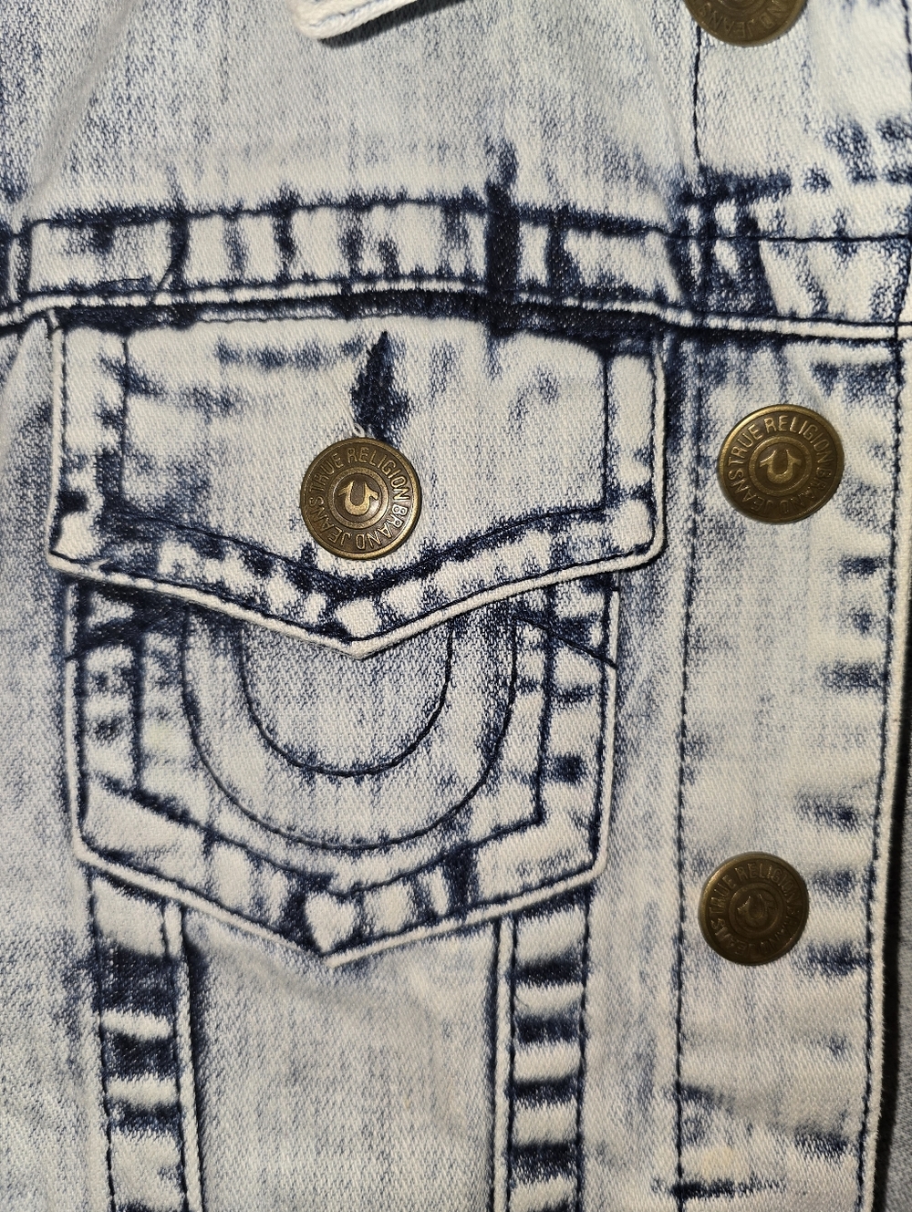 True Religion Kids Denim Jimmy Trucker Jacket Acid Wash Rope Stitch Blue Size Sm - Picture 3 of 12